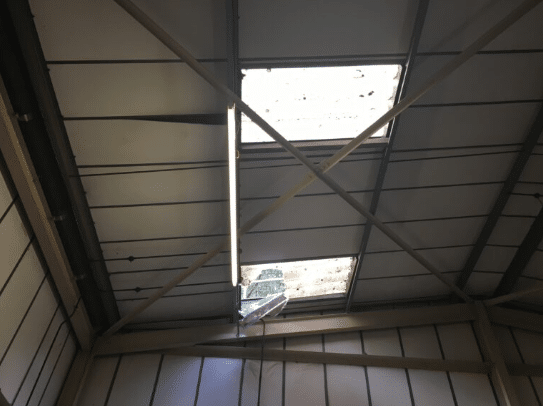 The roof of the unit at Plasmarl Industrial Estate